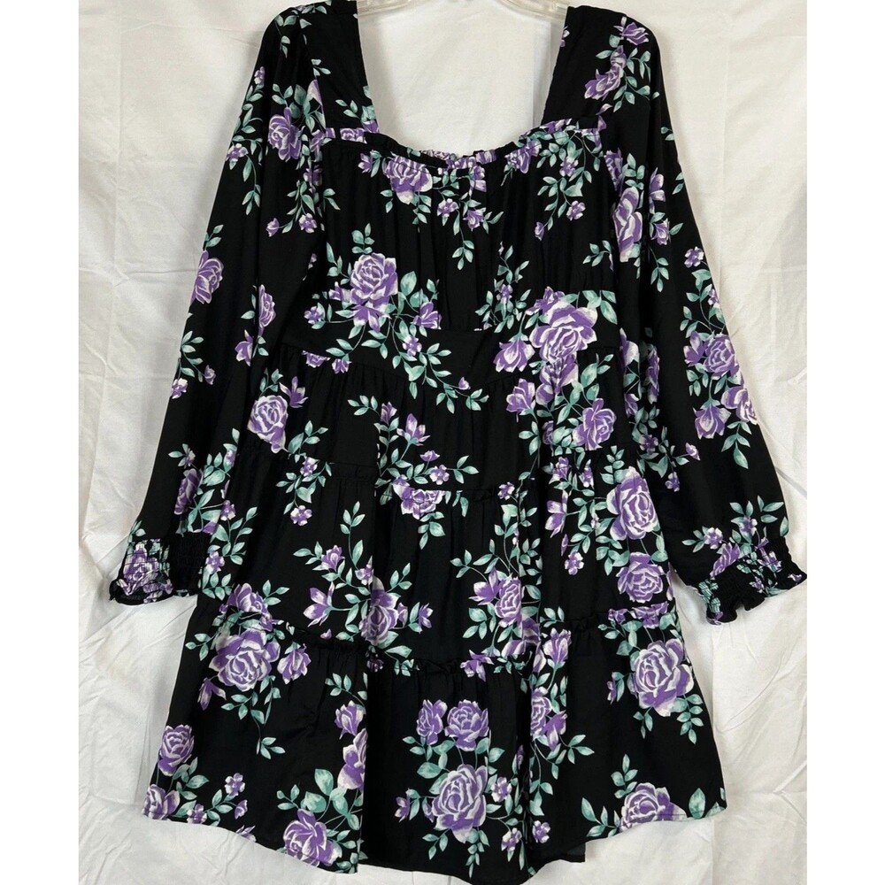 Derek Heart Women's Sz XL Purple Black Dress Mini Swing Square Neck
